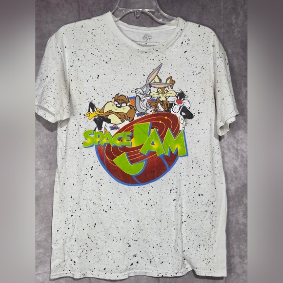 Vintage Space Jam T-shirt Black Paint Splatter Size Medium Short Sleeve White - Picture 1 of 4